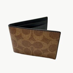 NWOT Coach Men's Signature Canvas Compact Billfold Wallet | Brown/Black